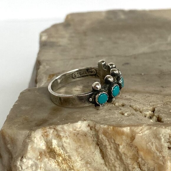 VTG Sterling Silver 925 Snake Eyes Round Turquoise Petit Point Ring Sz 5.75 - Picture 12 of 16